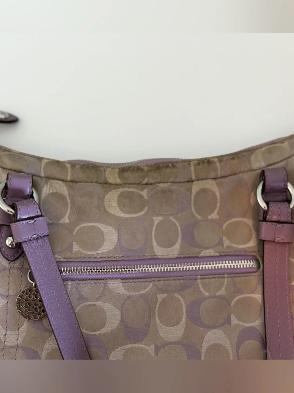 Vintage Coach Alexandra Lavender Trim Signature Shoulder Bag
